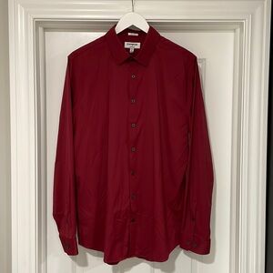 NEW Mens Extra Slim Solid Everyday Performance Deep Red Dress Shirt - Large